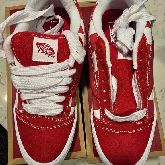 Vans Mega Check Knu Skool Skate Sneakers Shoes Red/White Checkerboard MENS 10 - Picture 5 of 7